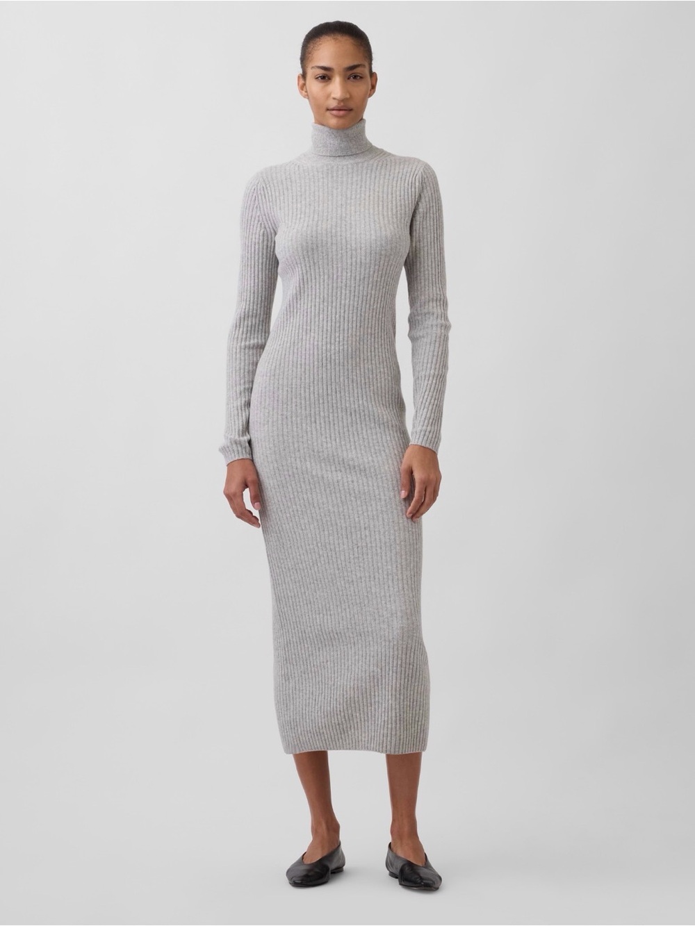 GAP CashSoft Ribbed Turtleneck Maxi Sweater Dress Petite S Gray NWT